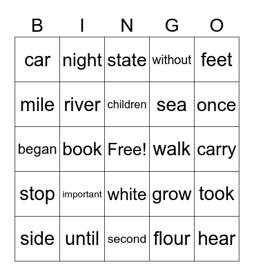 Vocabulary Bingo Card