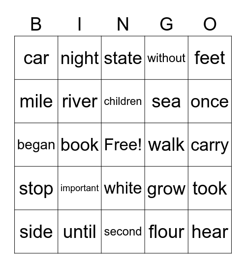 Vocabulary Bingo Card