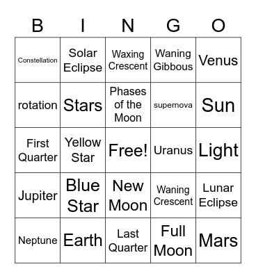 Solar System Bingo Card