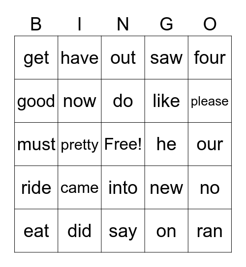 Sight Word Bingo, List 2B, Pre-K & K Sight Words Bingo Card