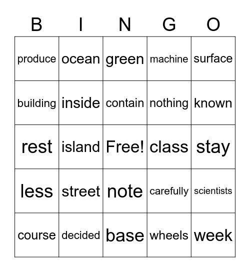 Vocabulary Bingo Card