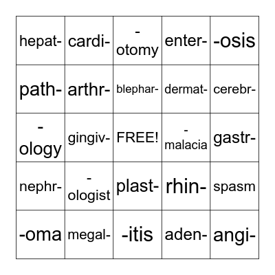 Medical Terms Bingo Card