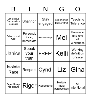 Courageous Conversations Bingo Card