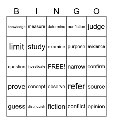 Vocabulary Bingo Card