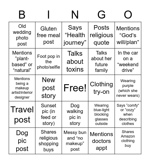 Instagram Bingo Card