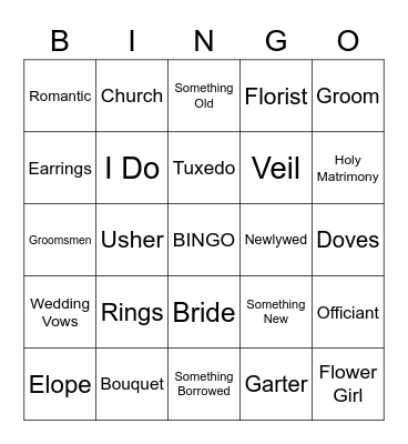 Bridal Shower Bingo Card