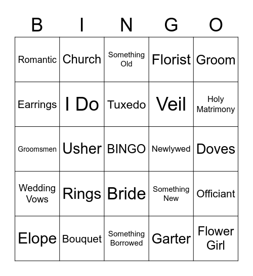 Bridal Shower Bingo Card