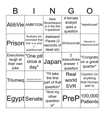 Q3'14 Earnings Call Bingo Card