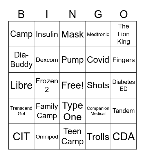 Camp Buck 2020 Virtual Bingo Card