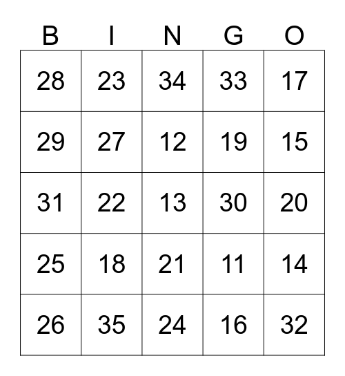 Chapter 3 Bingo pg. 150 Bingo Card