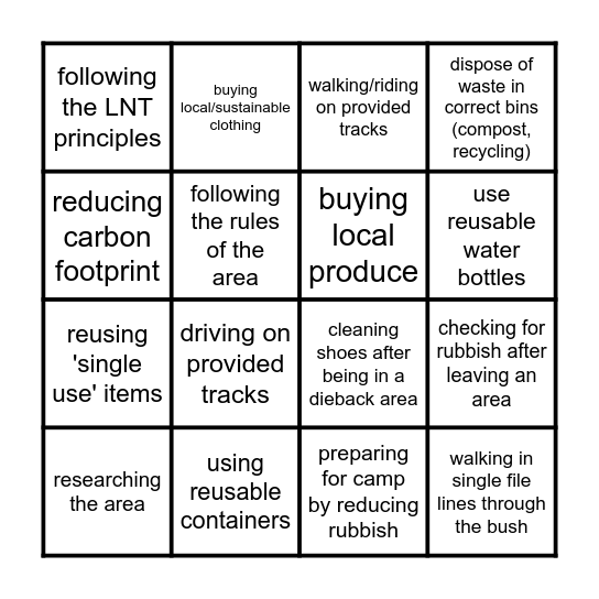 RECREATION AND TOURISM Bingo Card