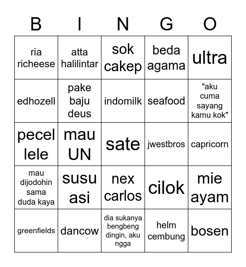 menang kek anjir Bingo Card