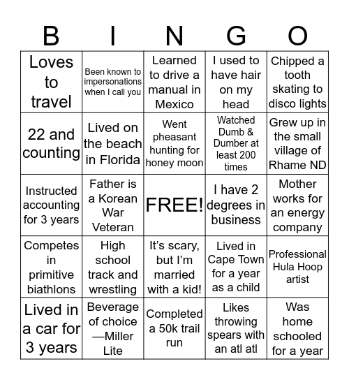 Buddy Bingo Card