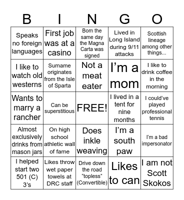 Buddy Bingo Card
