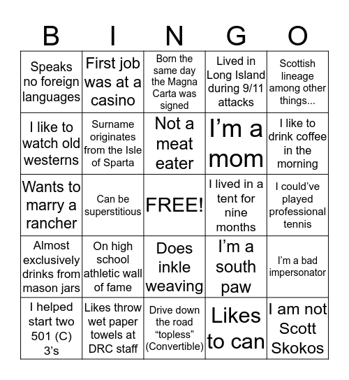 Buddy Bingo Card