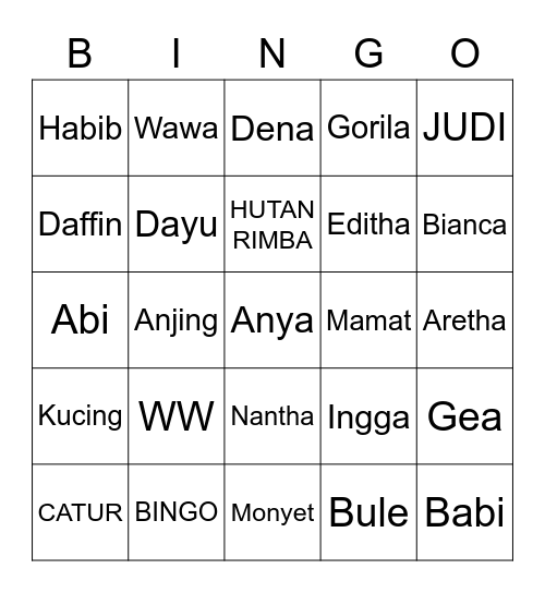 Editha Bingo Card