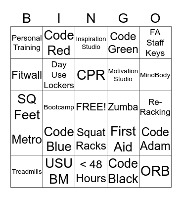 Fitness Assistant BINGO Card