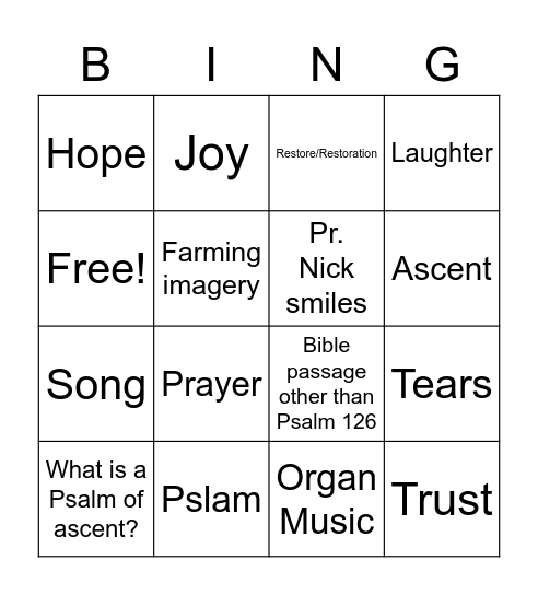 Sermon Bingo Card