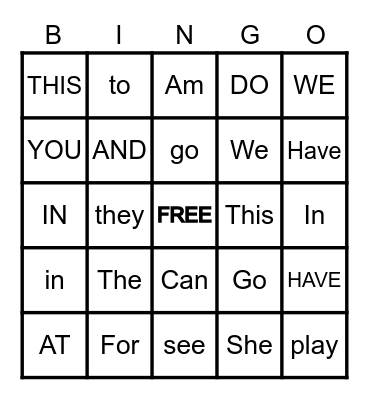 Orange Sight Words Bingo Card