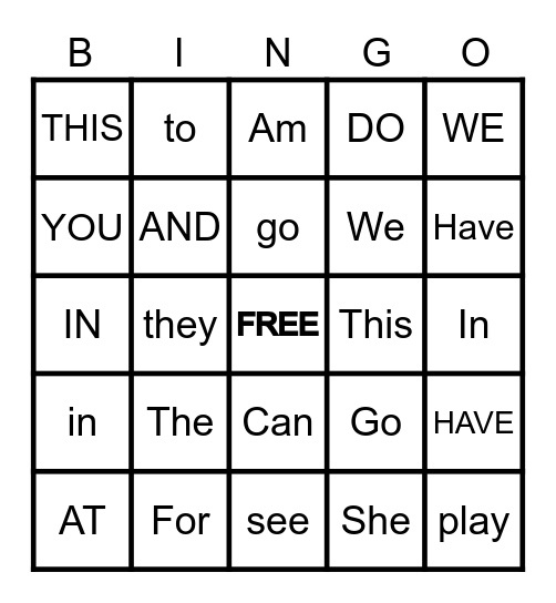 Orange Sight Words Bingo Card