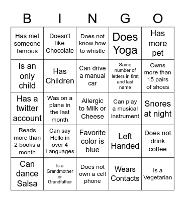 Getting to Know You Bingo Card