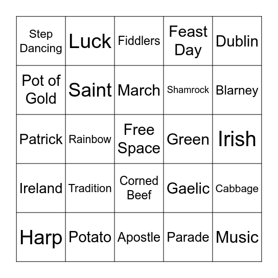 St. Patrick's Day  Bingo Card