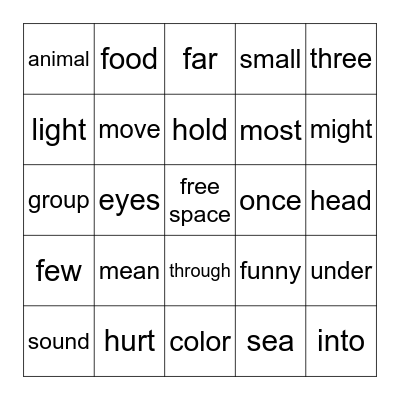 U5 HF WORDS Bingo Card