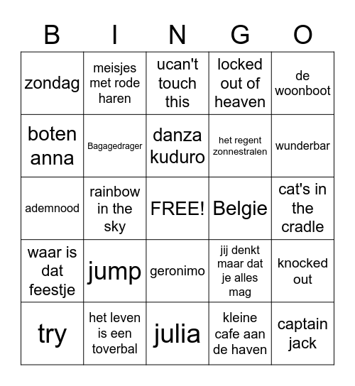 Music Bingo Card
