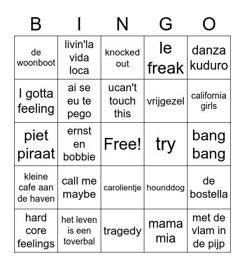 Music Bingo Card