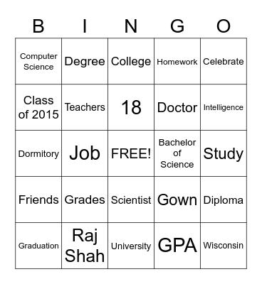 School Life Bingo Card