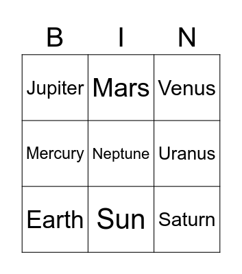 Planets Bingo Card