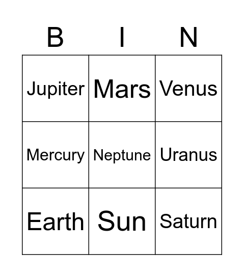Planets Bingo Card