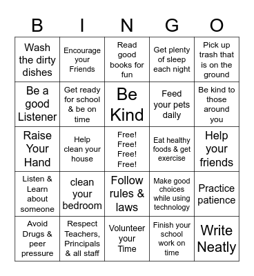 RESPONSIBILITY Bingo Card