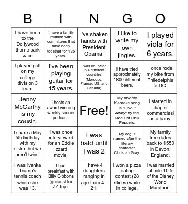 Getting to Know You Bingo Card