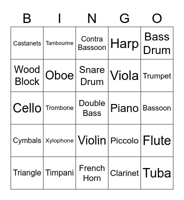 Instruments Bingo Card