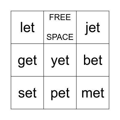 -et Word Family Bingo Card