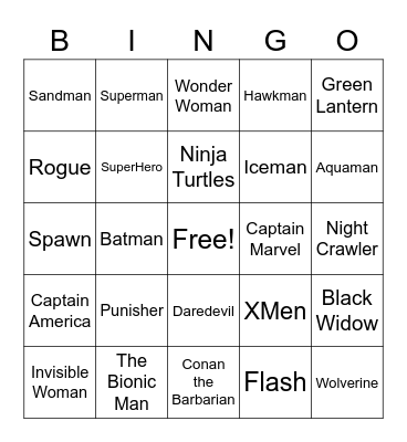 Superheroes Bingo Card