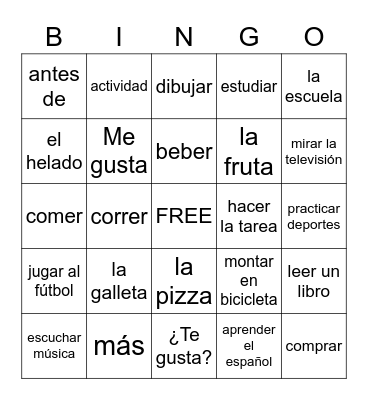 Spanish Bingo Card