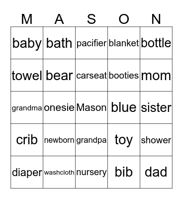 Mason's Bingo Card