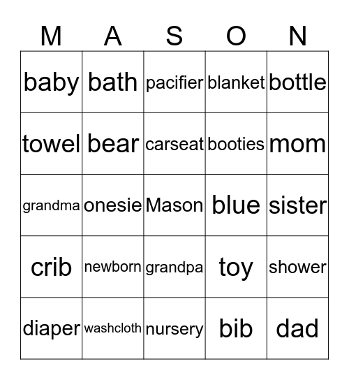 Mason's Bingo Card