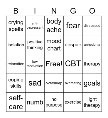 Depression Bingo Card