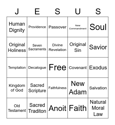 Bible Study Bingo Card