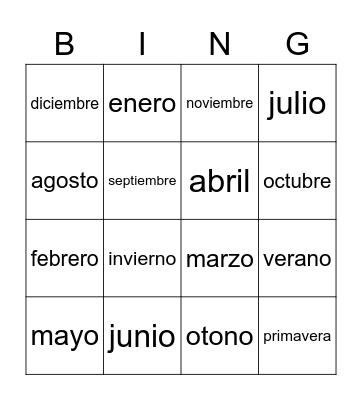 Calendar Bingo Card