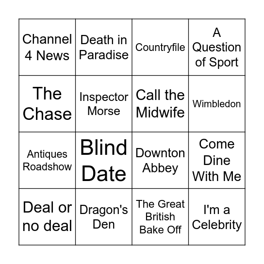 TV programme theme tunes Bingo Card