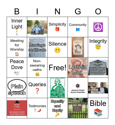 Friendly (Quaker) Bingo Card