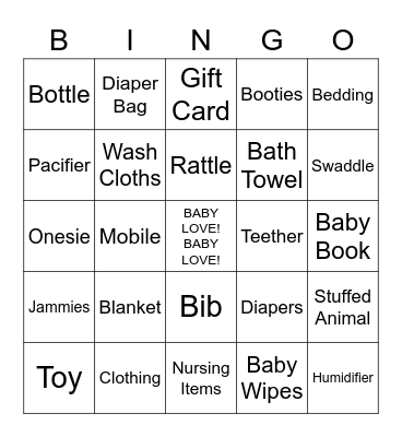 Baby Shower Bingo Card