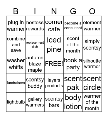 SCENTSY Bingo Card