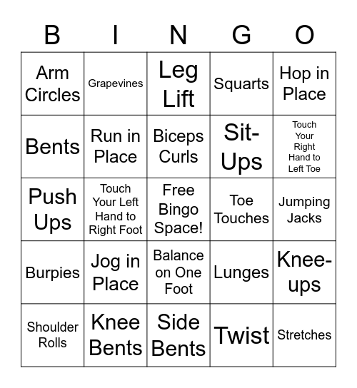 EXERCISE Bingo Card