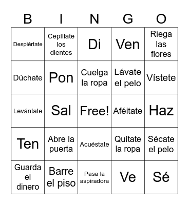 Spanish Bingo Card