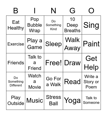 Coping Skills Bingo Card